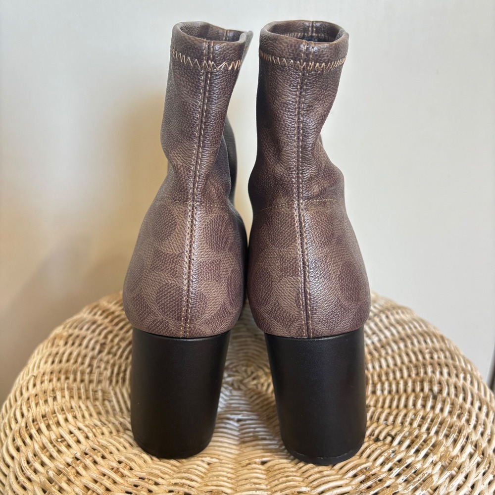 Coach Margot Signature Canvas Block Heel Ankle Sock Boots Brown Tan Womens 11B - Picture 5 of 8